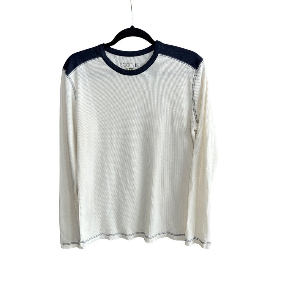 eCoths Mens Waffle Weave Cream Blue Thermal Long Sleeve Shirt Size Medium